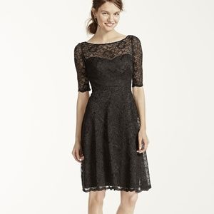 Navy lace knee-length dress with sleeves